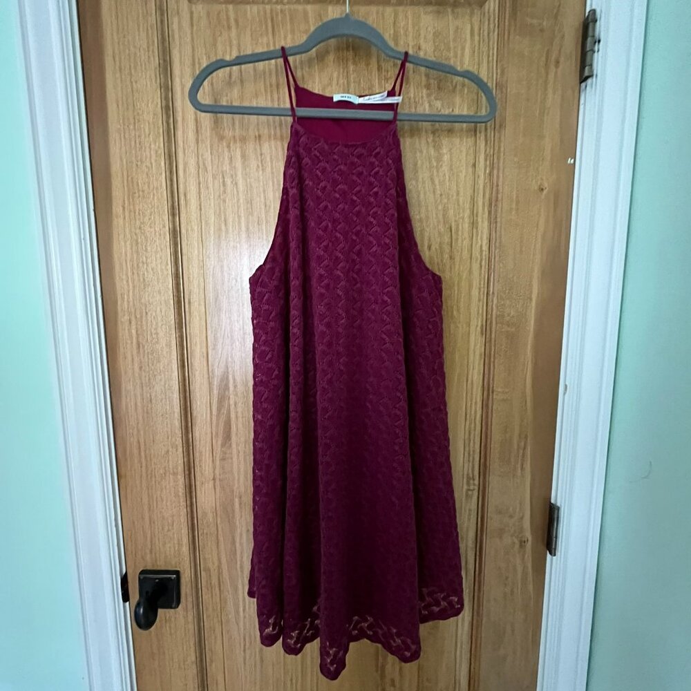 VINTAGE Urban Outfitters | Kimchi Blue Magenta Apron Lace Overlay Dress | Medium